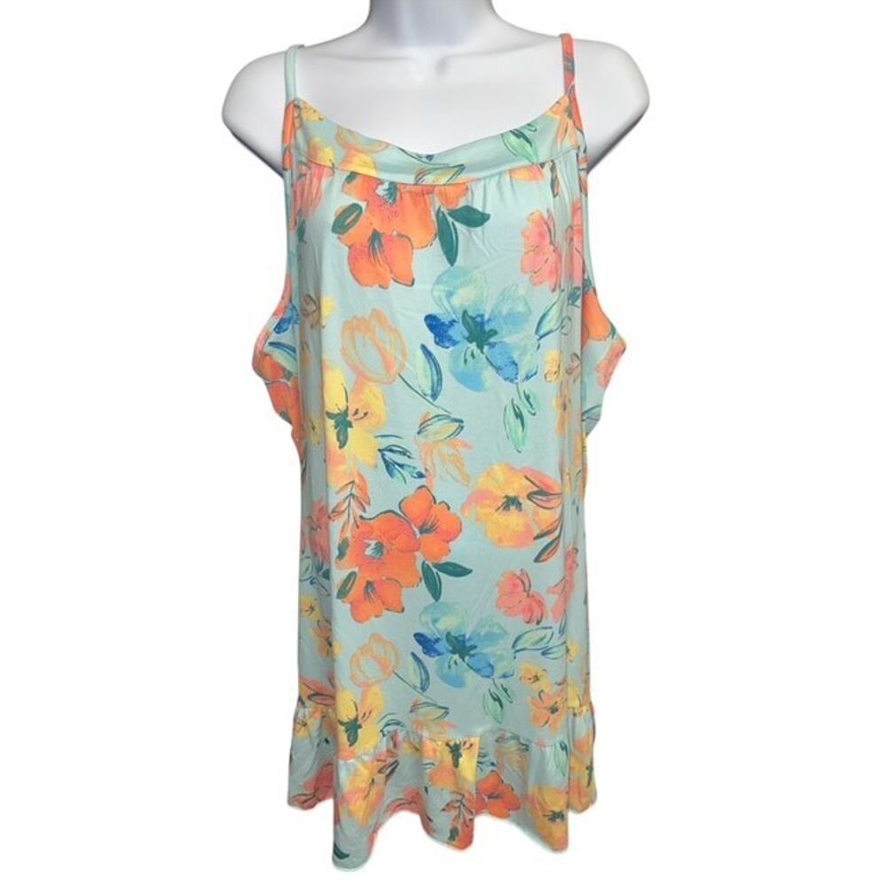 Sleep Chic XXL Nightgown T-Strap Blue Green Citrus Floral Stretch Soft Sleepwear